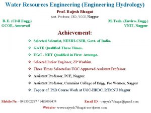 Water Resources Engineering Engineering Hydrology Prof Rajesh Bhagat