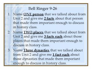 Bell Ringer 9 26 1 Name ONE person