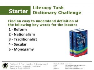 Starter Literacy Task Dictionary Challenge Find an easy