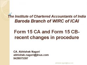 The Institute of Chartered Accountants of India Baroda