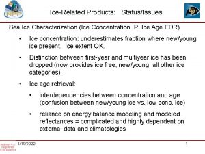 IceRelated Products StatusIssues Sea Ice Characterization Ice Concentration