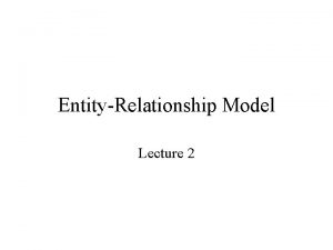 EntityRelationship Model Lecture 2 Database Modeling and Implementation