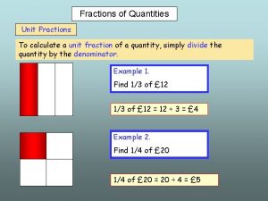 Fractions of Quantities Unit Fractions To calculate a