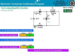 Electronic Technician Certification Program Timer Warning setting Tech