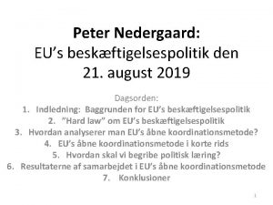 Peter Nedergaard EUs beskftigelsespolitik den 21 august 2019