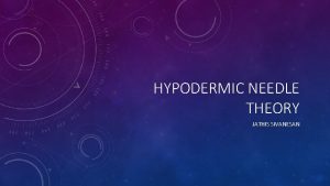 HYPODERMIC NEEDLE THEORY JATHIS SIVANESAN THE THEORY The