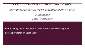 CLASSROOM INSTRUCTION THAT WORKS RESEARCHBASED STRATEGIES FOR INCREASING