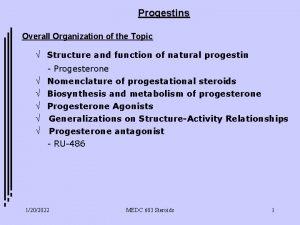 Progestins Overall Organization of the Topic Structure and