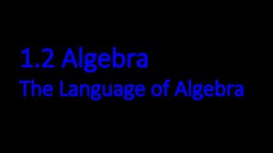 1 2 Algebra The Language of Algebra Why