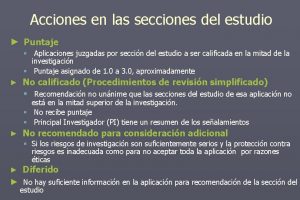 Acciones en las secciones del estudio Puntaje Aplicaciones