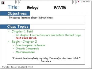 1202022 Title Biology 9706 Objectives To assess learning