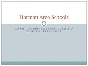 Harman Area Schools EXCESS LEVY BUDGET EXPENDITURES AND