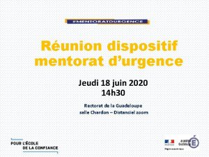 Runion dispositif mentorat durgence Jeudi 18 juin 2020