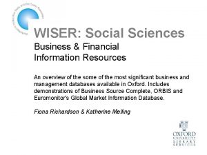 WISER Social Sciences Business Financial Information Resources An