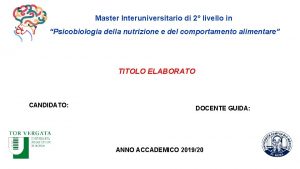 Master Interuniversitario di 2 livello in Psicobiologia della