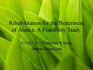 Rehabilitation for the Betterment of Alaska A Feasibility