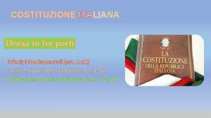 COSTITUZIONE ITALIANA Divisa in tre parti Principi fondamentali