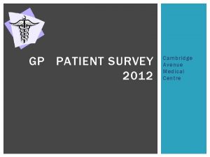 GP PATIENT SURVEY 2012 Cambridge Avenue Medical Centre