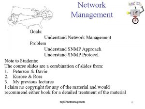 Network Management Goals Understand Network Management Problem Understand