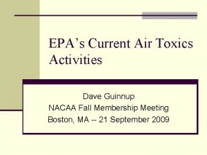 EPAs Current Air Toxics Activities Dave Guinnup NACAA