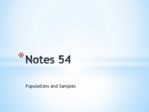 Populations and Samples Vocabulary Population the entire group