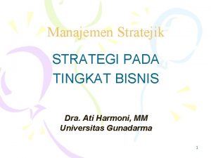 Manajemen Stratejik STRATEGI PADA TINGKAT BISNIS Dra Ati