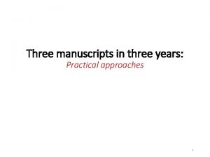 Three manuscripts in three years Practical approaches 1