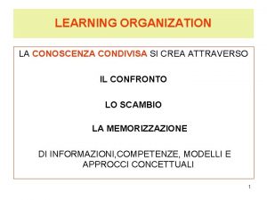 LEARNING ORGANIZATION LA CONOSCENZA CONDIVISA SI CREA ATTRAVERSO