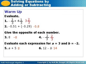 Solving Equations by Adding or Subtracting Warm Up