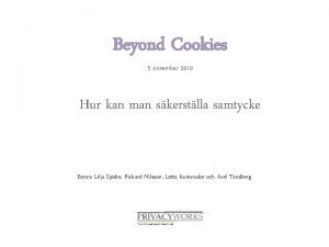 Beyond Cookies 5 november 2019 Hur kan man