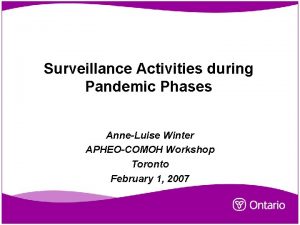 Surveillance Activities during Pandemic Phases AnneLuise Winter APHEOCOMOH
