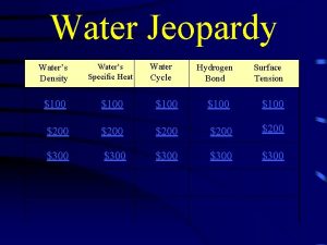 Water Jeopardy Water Cycle Waters Density Waters Specific