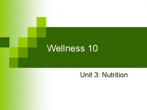 Wellness 10 Unit 3 Nutrition Part I Nutrition