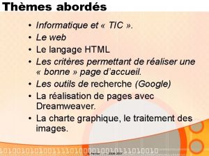 Thmes abords Informatique et TIC Le web Le