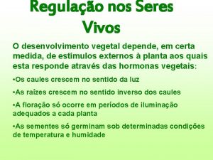 Regulao nos Seres Vivos O desenvolvimento vegetal depende