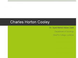 Charles Horton Cooley Dr Syed Mehdi Abbas Zaidi