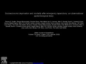 Socioeconomic deprivation and mortality after emergency laparotomy an