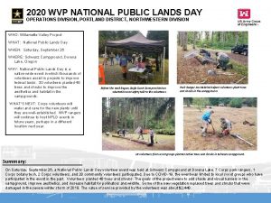 2020 WVP NATIONAL PUBLIC LANDS DAY OPERATIONS DIVISION
