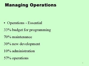 Managing Operations Operations Essential 33 budget for programming