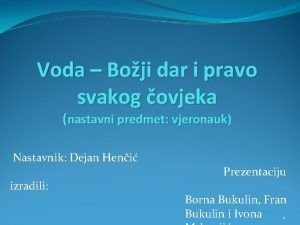 Voda Boji dar i pravo svakog ovjeka nastavni