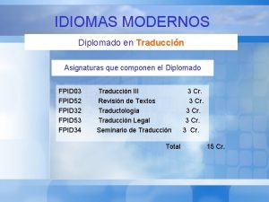 IDIOMAS MODERNOS Diplomado en Traduccin Asignaturas que componen