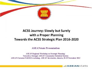 ACSS Journey Slowly but Surely with a Proper