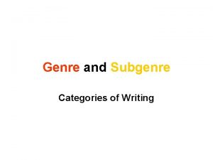 Genre and Subgenre Categories of Writing Fiction Drama