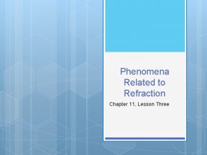 Phenomena Related to Refraction Chapter 11 Lesson Three