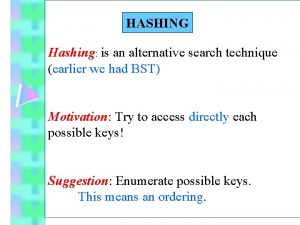 HASHING Hashing is an alternative search technique earlier