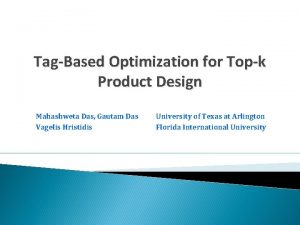 TagBased Optimization for Topk Product Design Mahashweta Das