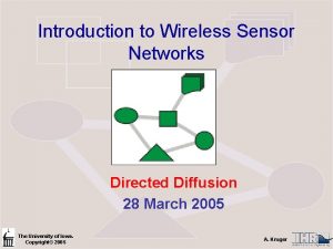 Introduction to Wireless Sensor Networks Directed Diffusion 28