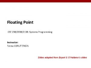 Floating Point CSE 23820382138 Systems Programming Instructor Fatma