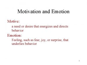 Motivation and Emotion Motive a need or desire