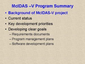 Mc IDAS V Program Summary Background of Mc